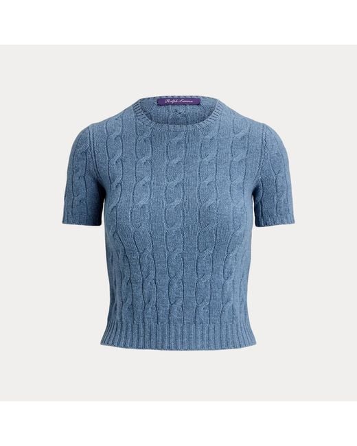 Ralph Lauren Blue Cashmere Cable-Knit Cropped Jumper