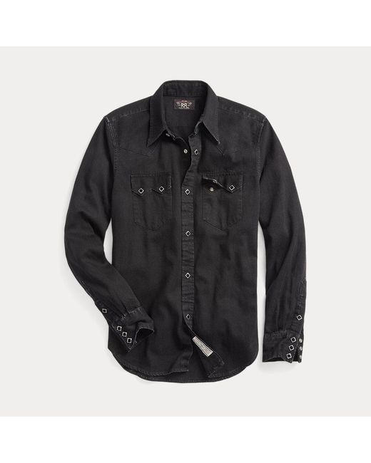 RRL Slim Fit Denim Western Overhemd in het Black voor heren