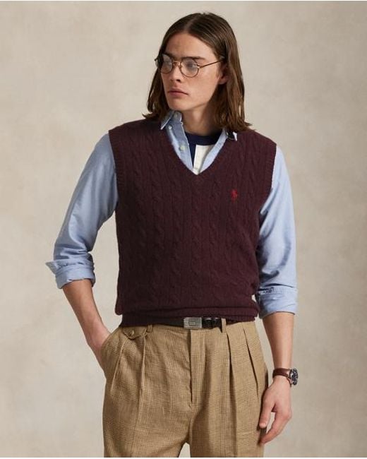 Polo Ralph Lauren Woll-Kaschmir-Pullunder Mit Zopfmuster in Purple für Herren