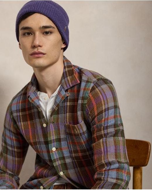 Polo Ralph Lauren Brown Classic Fit Plaid Waffle Camp Shirt for men