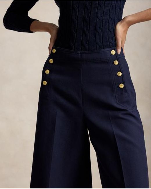 Polo Ralph Lauren Blue Beaton Cotton-Wool Culotte Trouser