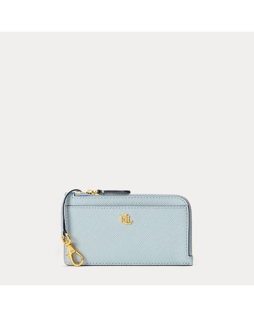 Ralph Lauren Blue Textured Leather L-Zip Card Case