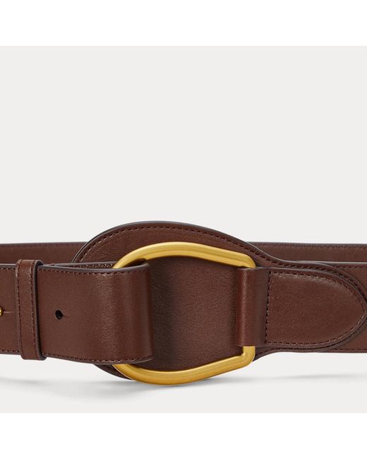 Ralph Lauren Leather Wide Embellished D-ring Belt in Brown  display picture 2