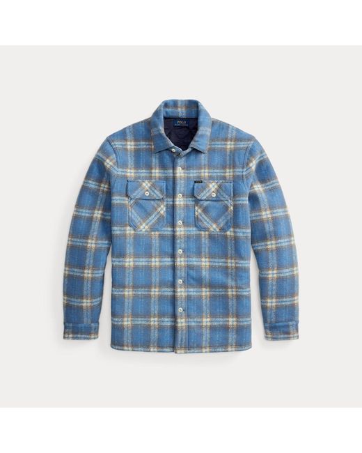 Polo Ralph Lauren Blue Plaid Felted Wool Overshirt for men