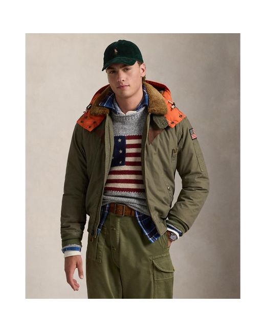 Polo Ralph Lauren Shearling collar Down Bomber Jacket in Green for Men Lyst UK
