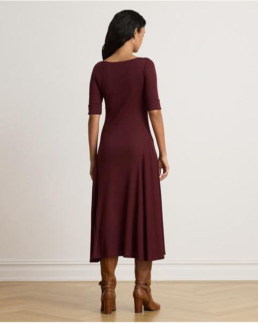 Ralph Lauren Purple Rib-Knit Stretch Cotton Midi Dress