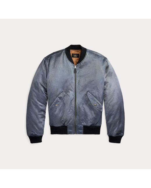 RRL Blue Embroidered Satin Flight Jacket for men