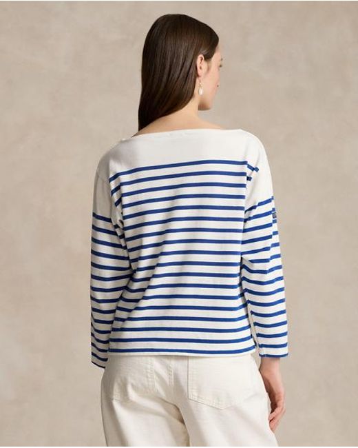 Polo Ralph Lauren Blue Striped Boatneck Jersey Tee