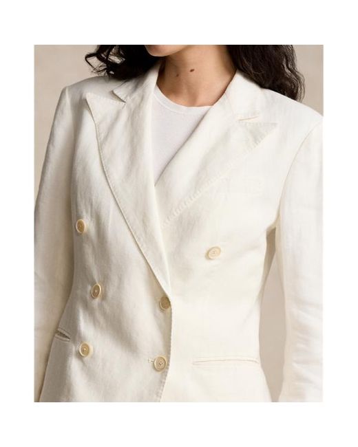 Blazer in lino a doppio petto di Polo Ralph Lauren in White
