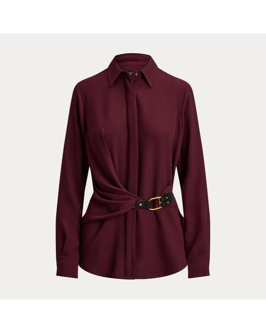 Ralph Lauren Purple Buckle-Trim Georgette Blouse
