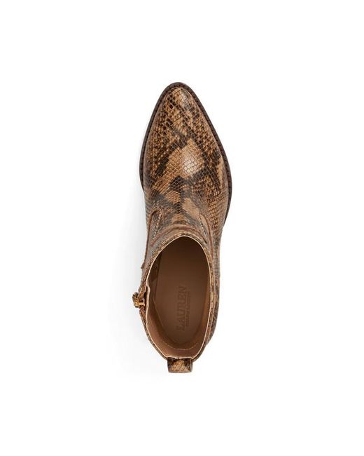Ralph Lauren Brown Harpher Python-Embossed Leather Bootie
