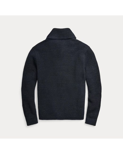 RRL Blue Cotton Shawl-Collar Cardigan for men