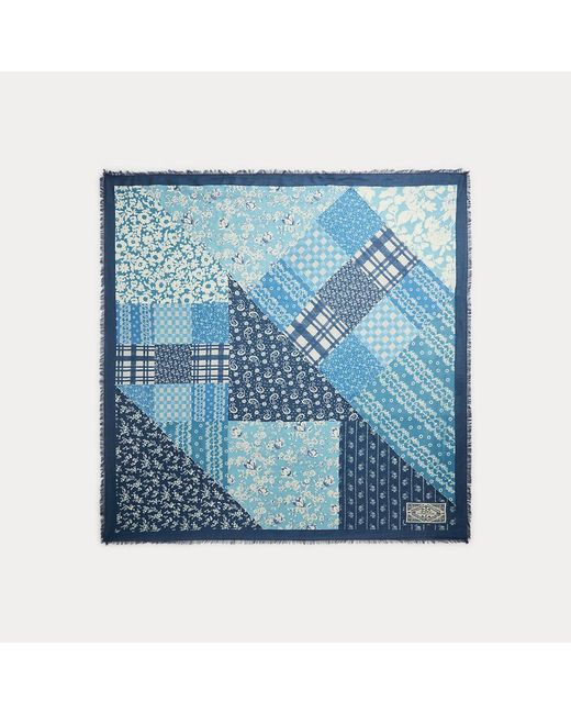 Foulard patchwork in cotone con frange di Polo Ralph Lauren in Blue