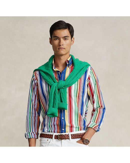 Polo Ralph Lauren Classic Fit Gestreept Poplin Overhemd in het Green voor heren