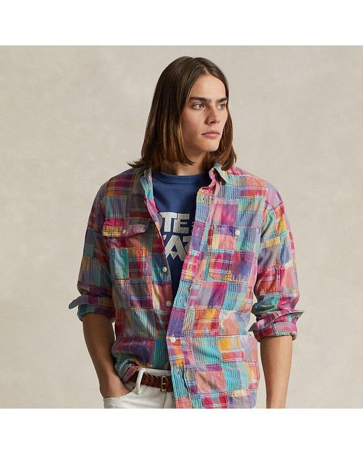 Camicia patchwork in madras Classic-Fit di Polo Ralph Lauren in Blue da Uomo