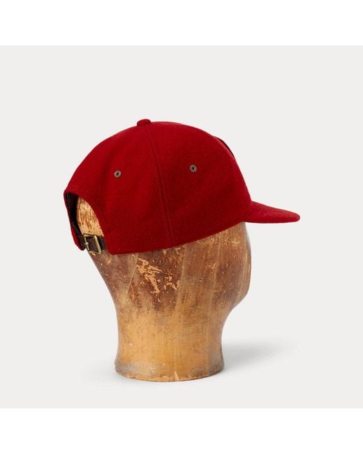 Gorra de fieltro de lana con logotipo RRL de hombre de color Red