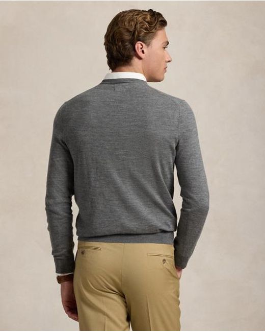 Polo Ralph Lauren Gray Slim Fit Washable Wool Crewneck Jumper for men