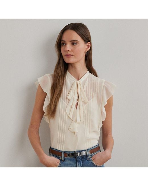 Ralph Lauren Natural Ralph Lauren Pintucked Georgette Tie-Neck Blouse