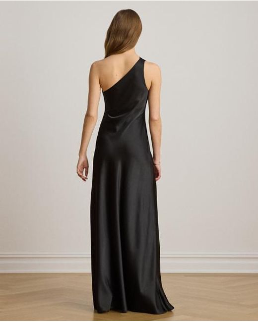 Ralph Lauren Black Satin Charmeuse One-Shoulder Gown