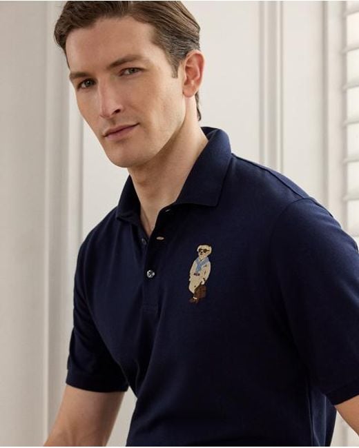 Ralph Lauren Blue Polo Bear Cotton-Cashmere Polo Shirt for men