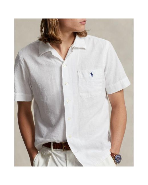 Camisa de manga corta de algodón y lino Polo Ralph Lauren de hombre de color White