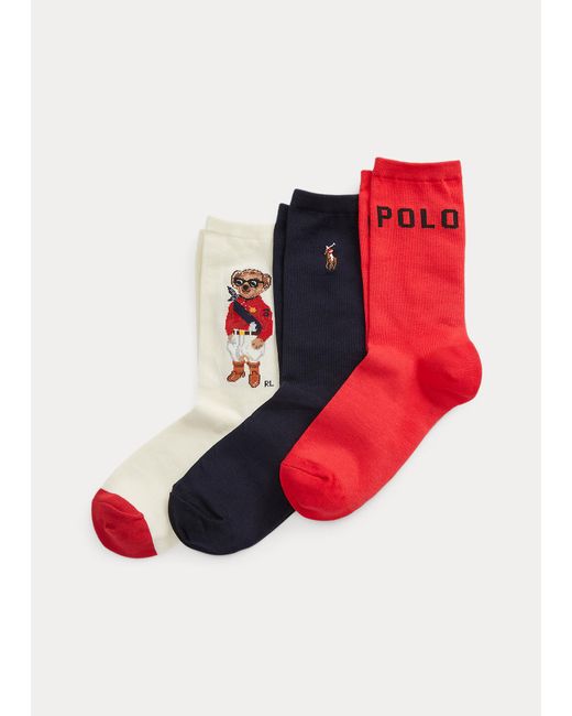 Polo Ralph Lauren Red Polo Bear Crew Sock 3-pack