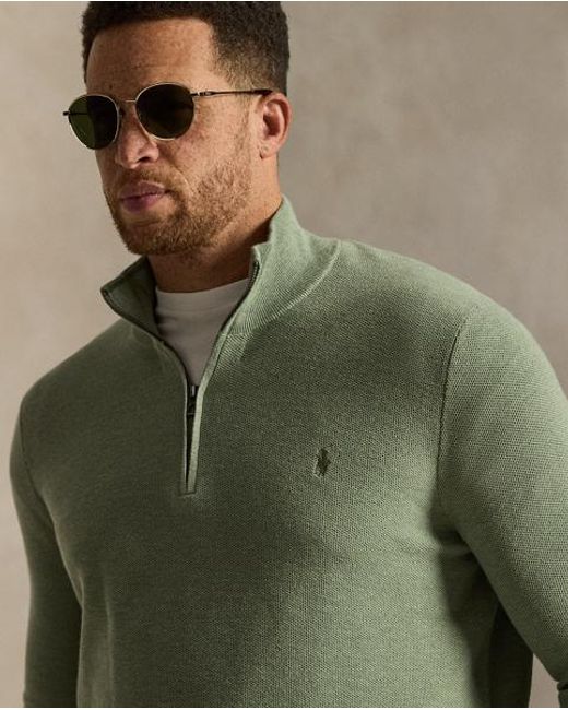 Polo Ralph Lauren Green Mesh-Knit Cotton Quarter-Zip Jumper for men