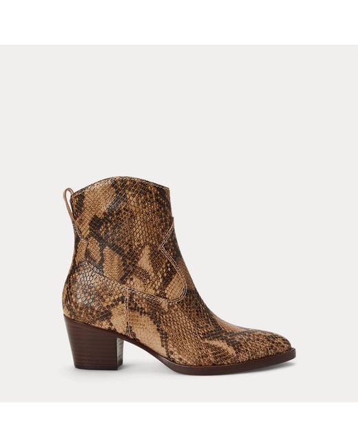 Ralph Lauren Brown Harpher Python-Embossed Leather Bootie