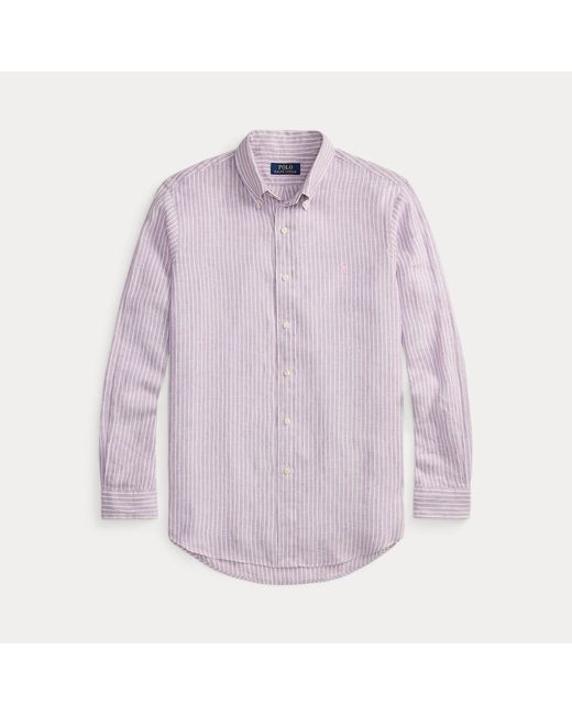 Polo Ralph Lauren Purple Custom Fit Striped Linen Shirt for men