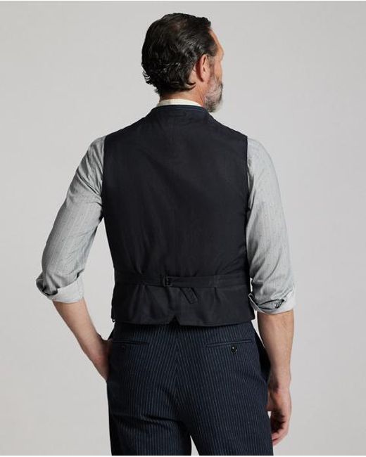 RRL Blue Striped Herringbone Waistcoat for men