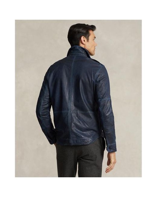 Polo Ralph Lauren Blue Indigo Leather Utility Jacket for men