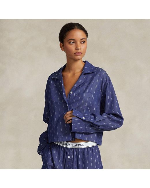 Polo Ralph Lauren Blue Allover Pony Crop Top & Boxer Pyjama Set