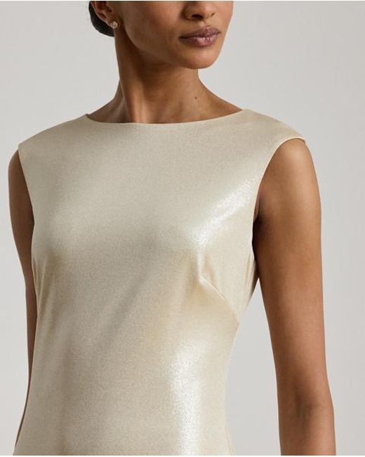 Ralph Lauren White Metallic Jersey Boatneck Gown