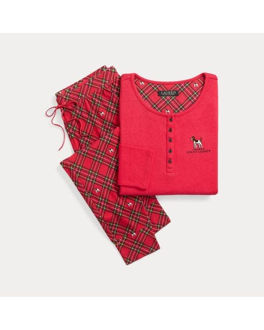 Ralph Lauren Red Terrier Plaid Jersey Jogger Pyjama Set