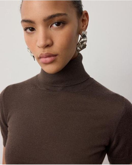 Ralph Lauren Brown Cashmere Short-Sleeve Roll Neck Jumper