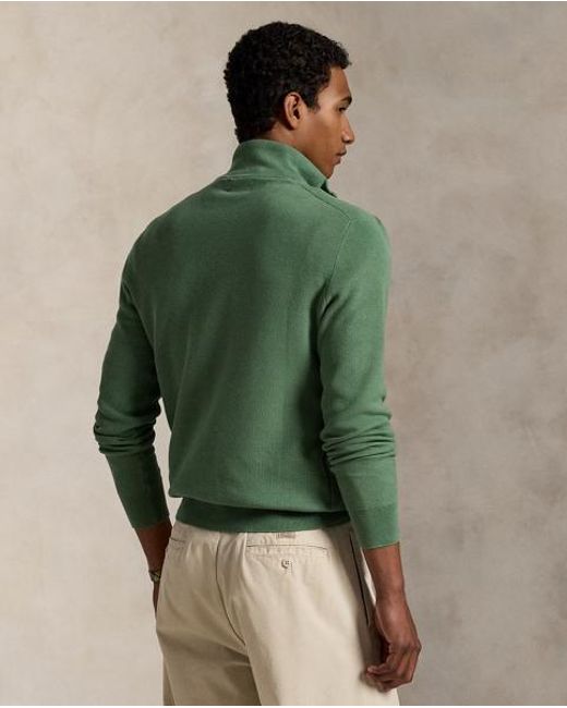 Ralph Lauren Green Mesh-Knit Cotton Quarter-Zip Jumper for men