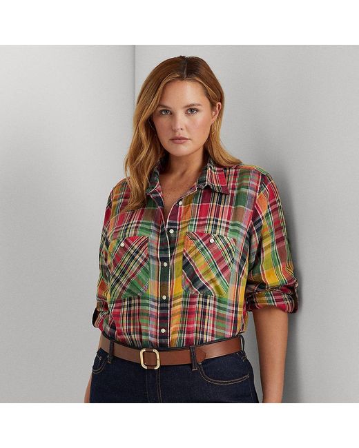Lauren by Ralph Lauren Plaid Linen Shirt Lyst