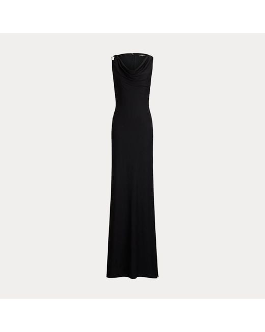 Ralph Lauren Black Abendkleid Mit Wasserfallausschnitt