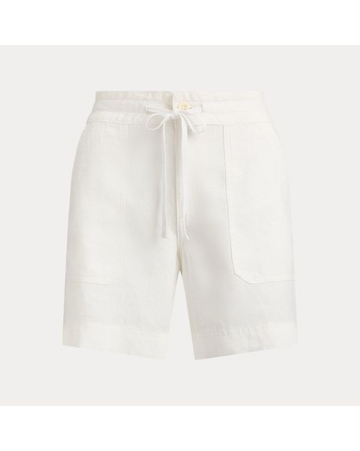 Ralph Lauren Natural Linen Wide-Leg Drawcord Shorts
