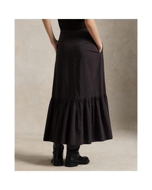 Polo Ralph Lauren Black Ruffled-Hem Cotton-Silk Skirt