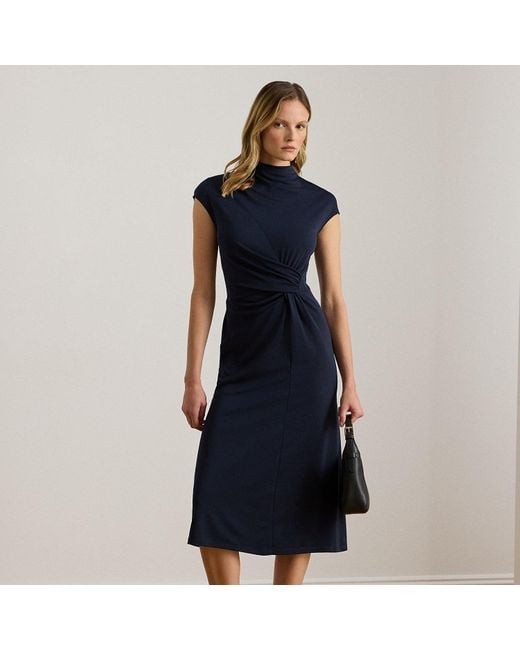 Ralph Lauren Twist-Front Jersey Mockneck Dress in Blue | Lyst Ralph Lauren Twist-Front Jersey Mockneck Dress in Blue | Lyst