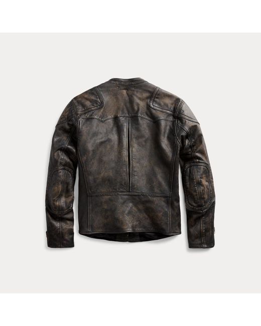 RRL Slim Fit Leather Moto Jacket in Black for Men | Lyst UK