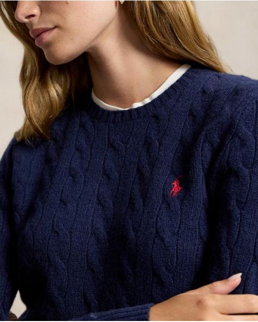 Polo Ralph Lauren Blue Cable Wool-Cashmere Crewneck Sweater