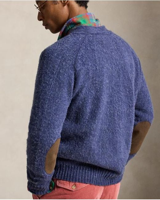 Polo Ralph Lauren Blue Suede-Patch Wool-Cashmere Cardigan for men