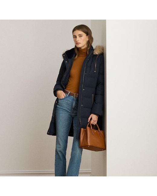 Ralph Lauren Donsjas Met Capuchon En Imitatiebont in het Blue