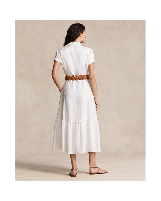 Ralph Lauren White Tiered Linen Shirtdress
