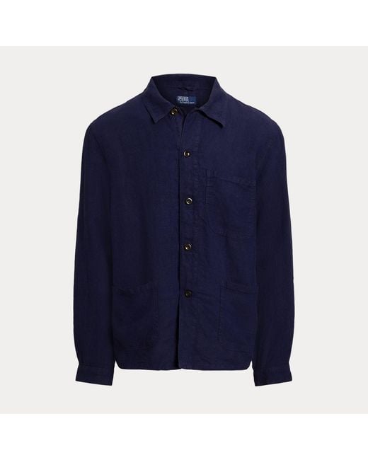 Polo Ralph Lauren Blue Linen Utility Jacket for men