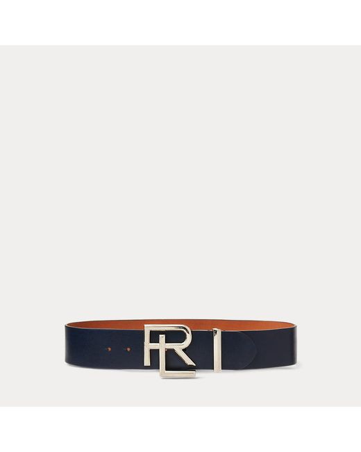 Cinturón ancho de piel con caja RL Ralph Lauren Collection de color Blue