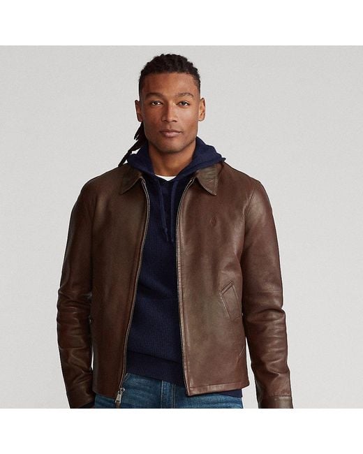 Polo Ralph Lauren Brown Lambskin Leather Jacket for men