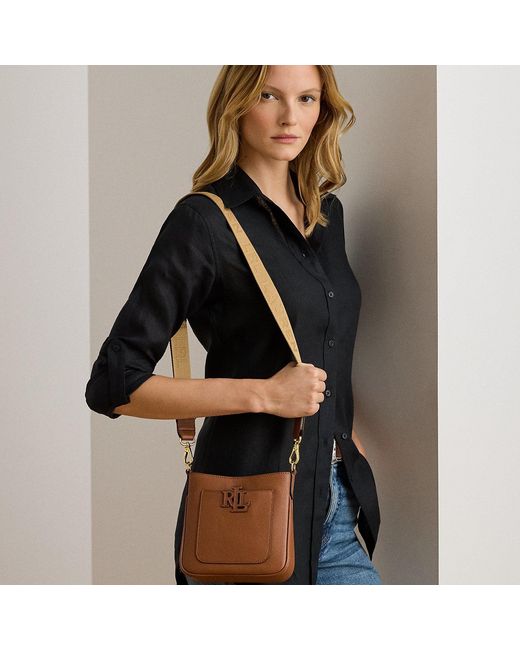 Ralph Lauren Brown Pebbled Leather Small Cameryn Crossbody